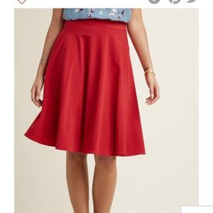 ModCloth “Just This Sway” A-Line Midi Skirt in Red
